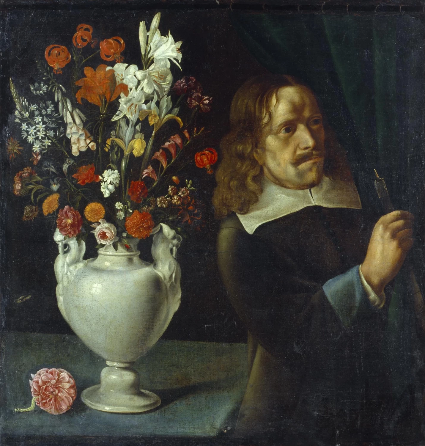 Uomo con un vaso di fiori - attribuito